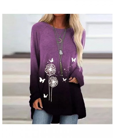 Womens Long Sleeve T Shirts Blouses Trendy Tops Casual Floral Tunic Sweatshirts Long Sleeve Round Neck Shirts S1-purple $4.94...