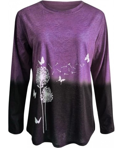 Womens Long Sleeve T Shirts Blouses Trendy Tops Casual Floral Tunic Sweatshirts Long Sleeve Round Neck Shirts S1-purple $4.94...