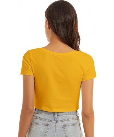 Women's Casual Short Sleeve Crop Top Basic Solid Slim Crop Tee Shirts Mustard Yellow/V-neck $10.82 T-Shirts