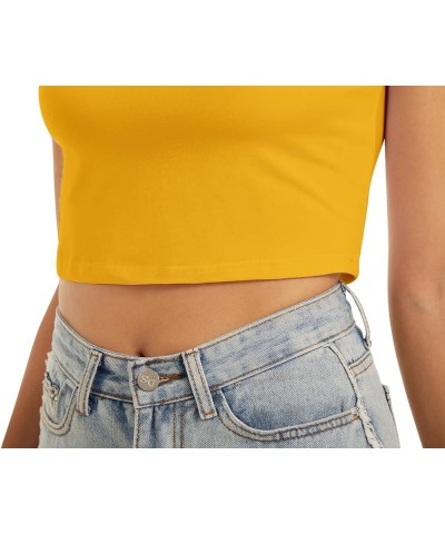 Women's Casual Short Sleeve Crop Top Basic Solid Slim Crop Tee Shirts Mustard Yellow/V-neck $10.82 T-Shirts