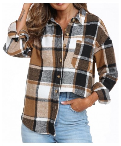 Womens 2024 Corduroy Button Down Shirt Casual Oversized Long Sleeve Blouses Tops 11 Fp Black Brown Plaid $20.29 Blouses