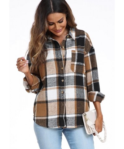 Womens 2024 Corduroy Button Down Shirt Casual Oversized Long Sleeve Blouses Tops 11 Fp Black Brown Plaid $20.29 Blouses