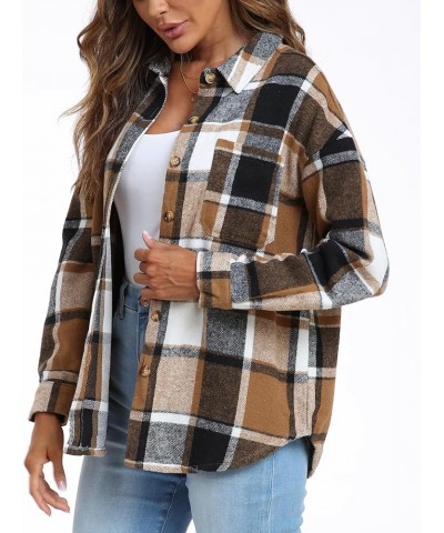 Womens 2024 Corduroy Button Down Shirt Casual Oversized Long Sleeve Blouses Tops 11 Fp Black Brown Plaid $20.29 Blouses