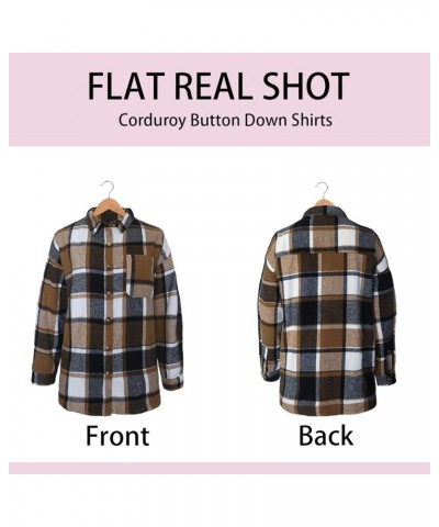 Womens 2024 Corduroy Button Down Shirt Casual Oversized Long Sleeve Blouses Tops 11 Fp Black Brown Plaid $20.29 Blouses