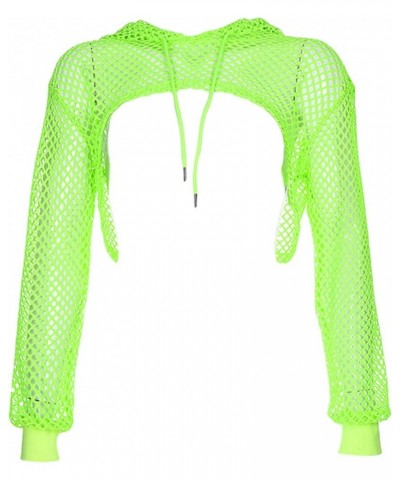 Women's Mesh Fishnet Patchwork Crop Top Hoodie Sexy Long Sleeve Pullover Shirts Green $9.17 Hoodies & Sweatshirts