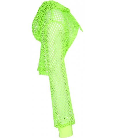 Women's Mesh Fishnet Patchwork Crop Top Hoodie Sexy Long Sleeve Pullover Shirts Green $9.17 Hoodies & Sweatshirts