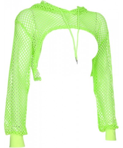 Women's Mesh Fishnet Patchwork Crop Top Hoodie Sexy Long Sleeve Pullover Shirts Green $9.17 Hoodies & Sweatshirts