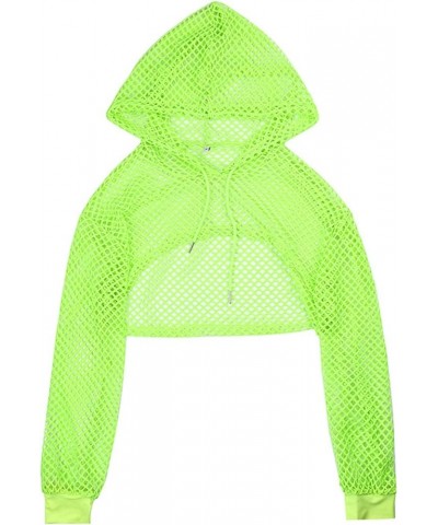 Women's Mesh Fishnet Patchwork Crop Top Hoodie Sexy Long Sleeve Pullover Shirts Green $9.17 Hoodies & Sweatshirts