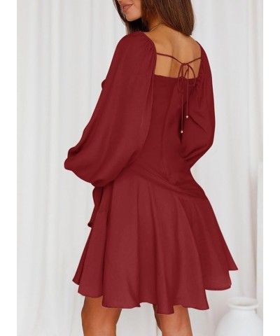 2024 Fashion Dress for Women Holiday Party Wedding Long Sleeve Boho Mini Flowy Ruffle Dresses A Red $24.35 Dresses