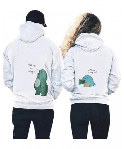 Couple Hoodie Lover Dinosaur Matching Couple Sweatshirt Valentine's Day Gift for Him & Her King Queen (f-White, S) X-Large B-...