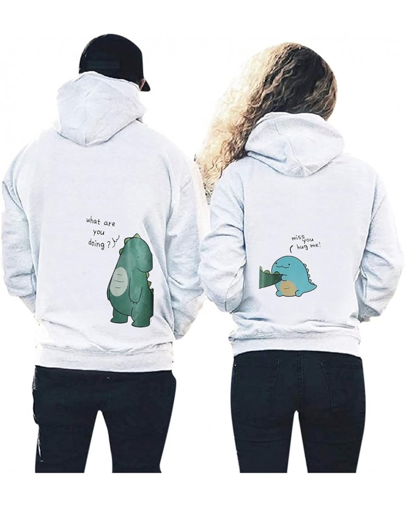 Couple Hoodie Lover Dinosaur Matching Couple Sweatshirt Valentine's Day Gift for Him & Her King Queen (f-White, S) X-Large B-...