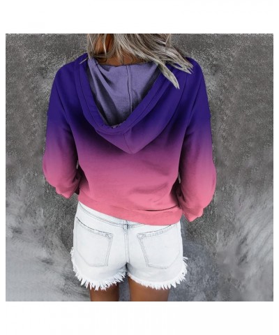 Womens Tie Dye 1/4 Button Hoodies Casual Ombre Hooded Sweatshirts with Pocket Color Block Fit Drawstring Pullover Tops Purple...