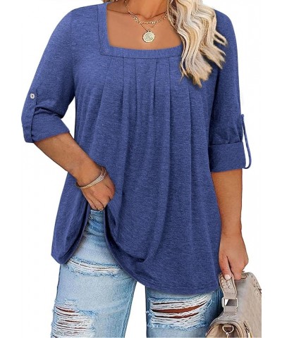 Women Short Sleeve Plus Size Tunics, Square Neck Tops Casual Loose Fit T Shirt Blouse Summer 2023 37-navy Blue $12.40 Tops