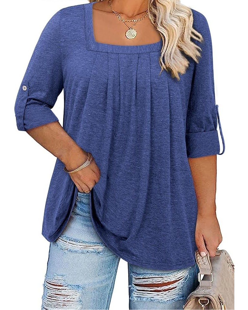 Women Short Sleeve Plus Size Tunics, Square Neck Tops Casual Loose Fit T Shirt Blouse Summer 2023 37-navy Blue $12.40 Tops