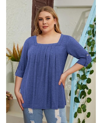 Women Short Sleeve Plus Size Tunics, Square Neck Tops Casual Loose Fit T Shirt Blouse Summer 2023 37-navy Blue $12.40 Tops