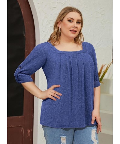 Women Short Sleeve Plus Size Tunics, Square Neck Tops Casual Loose Fit T Shirt Blouse Summer 2023 37-navy Blue $12.40 Tops