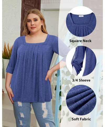 Women Short Sleeve Plus Size Tunics, Square Neck Tops Casual Loose Fit T Shirt Blouse Summer 2023 37-navy Blue $12.40 Tops