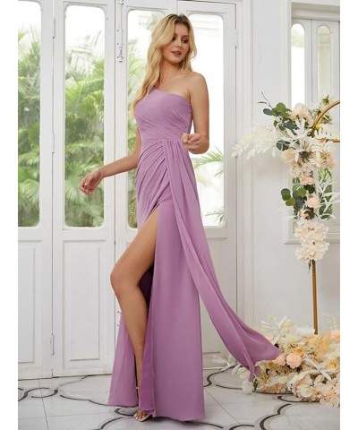 One Shoulder Bridesmaid Dresses for Women A Line Pleated Formal Dress with Slit YMS310 Gold $28.04 Dresses