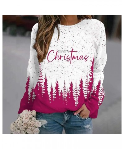 Cute Shirts for Women,Women's Long Sleeve Sweatshirts Trendy Solid Crewneck Casual Shirts Loose Fit Pullover Tops C-hot Pink ...