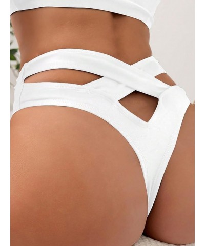 Women's Criss Cross Cut Out Back Bikini Bottoms Swimsuit Beachwear Plain White $11.25 Swimsuits