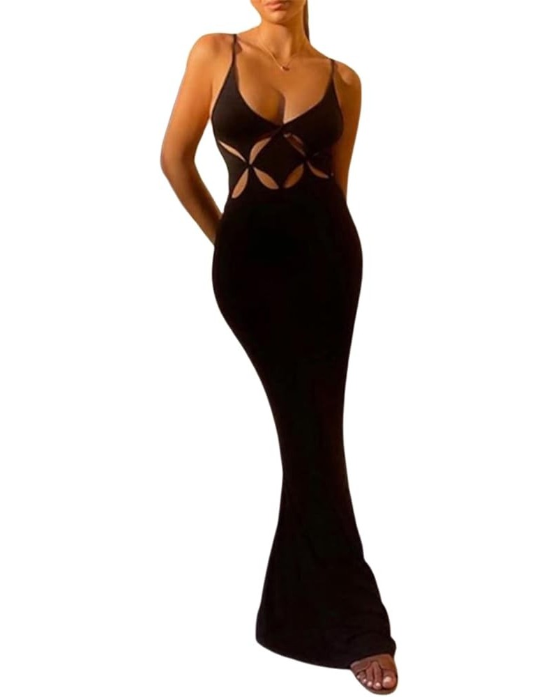 Women Backless Spaghetti Strap Maxi Dress Y2k Lace Strap Satin Tie Dye Bodycon Dress Sexy Party Club Dresses Black024 $9.17 D...