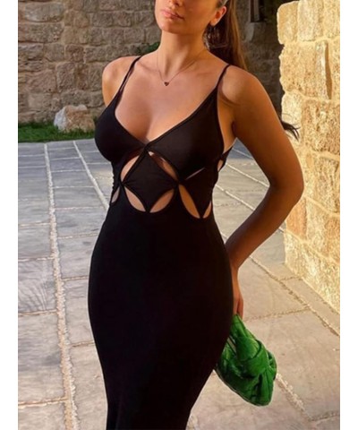 Women Backless Spaghetti Strap Maxi Dress Y2k Lace Strap Satin Tie Dye Bodycon Dress Sexy Party Club Dresses Black024 $9.17 D...