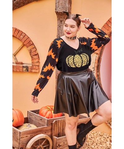 Plus Size Tops for Women Lace Long Sleeve Solid Blouse Puff Splice Shirts Fall Winter Floral Blouses (XL-5XL) 1-pumpkin Bat $...