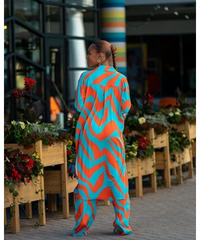 Women's Printed Button Down Shirt Dress Blue & Orange Print $34.45 Dresses