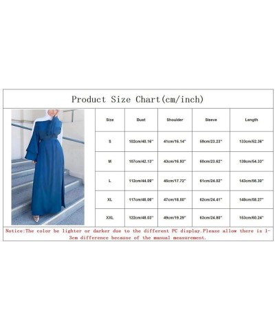 Women's Muslim Ramadan Dresses,Women's Fashion Solid Color O-Neck Long Sleeve Satin Soft Waist and Ankle Dress Blue $9.97 Dre...