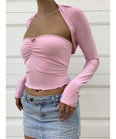 Women Square Neck Long Sleeve Crop Top Y2K Aesthetic Cutout Cropped Shirt Casual Basic Solid Slim Fit Backless Tees B1 Pink $...