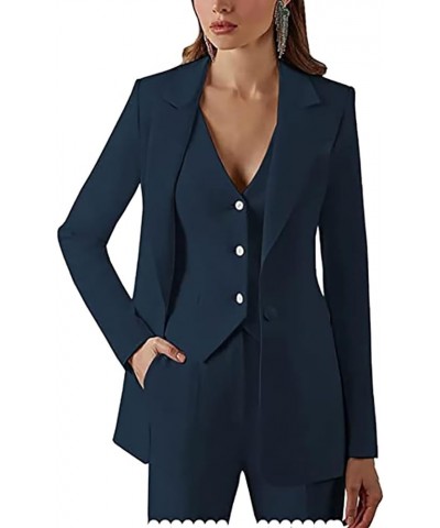 Womens 3 Piece Single-Breasted Pants Suits Dressy Casual Jacket Vest and Pants Suits for Women Evening Party Navy $50.34 Suits