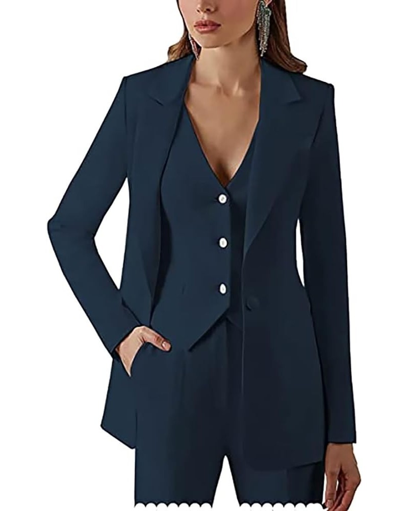 Womens 3 Piece Single-Breasted Pants Suits Dressy Casual Jacket Vest and Pants Suits for Women Evening Party Navy $50.34 Suits