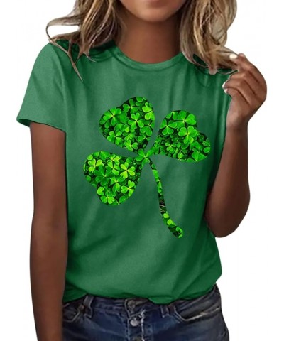 YUAEEEN St Patricks Day Shirt Women Lucky Clover Graphic Sweatshirt Short Sleeve T-Shirts Loose Tee Tops O1 J-green $6.35 T-S...