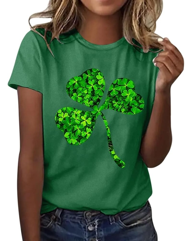 YUAEEEN St Patricks Day Shirt Women Lucky Clover Graphic Sweatshirt Short Sleeve T-Shirts Loose Tee Tops O1 J-green $6.35 T-S...