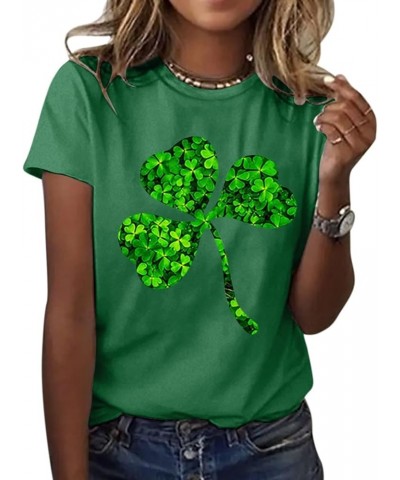 YUAEEEN St Patricks Day Shirt Women Lucky Clover Graphic Sweatshirt Short Sleeve T-Shirts Loose Tee Tops O1 J-green $6.35 T-S...