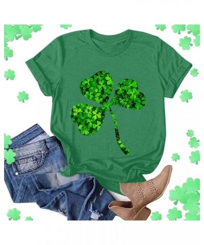 YUAEEEN St Patricks Day Shirt Women Lucky Clover Graphic Sweatshirt Short Sleeve T-Shirts Loose Tee Tops O1 J-green $6.35 T-S...