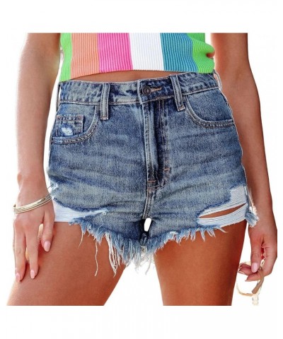 Womens Denim Jean Shorts Casual Mid Rise Lace Hem Jeans Shorts with Pocket Stretchy Beach Workout Biker Short Pant 04-blue $7...