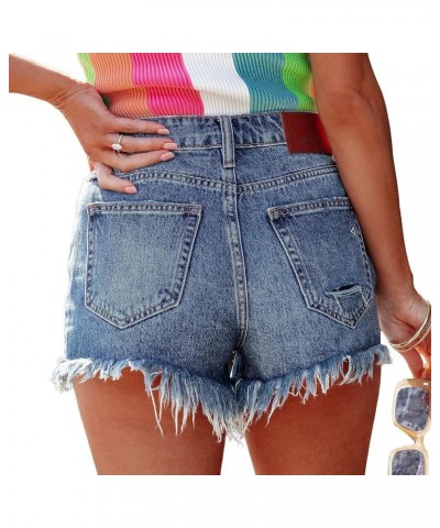 Womens Denim Jean Shorts Casual Mid Rise Lace Hem Jeans Shorts with Pocket Stretchy Beach Workout Biker Short Pant 04-blue $7...