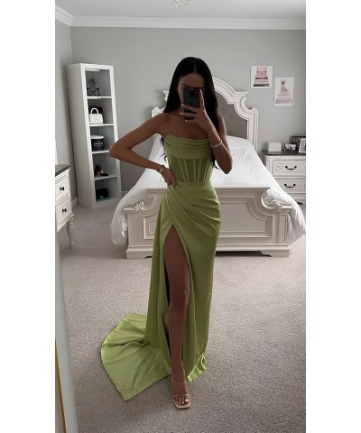 Women's Strapless Mermaid Prom Dresses Long Satin Ball Gown Ruched Corset Formal Evening Dress with Slit Red $32.44 Dresses