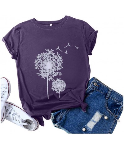 Women's Blouse Round Neck Tshirt Short Sleeve Tops Print Tunic Spring Daily Tops Dressy 2024 Tee 2-purple $7.97 Tops