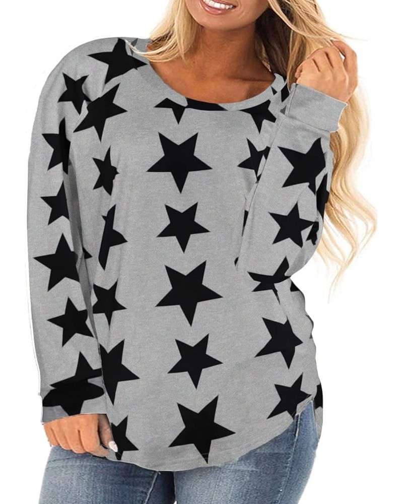 Womens Plus Size Tops Color Block Raglan Long Sleeve Shirts Casual Fall Crewneck Sweatshirts Grey Stars $10.39 Hoodies & Swea...