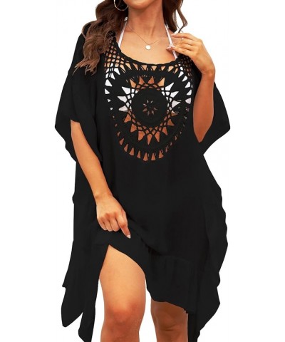 Swimsuit Cover Ups Women Lace Crochet V-Neck Summer Beach Cover Bikini Wear Coverups Dress for Swimwear Bathing Suit Black B ...