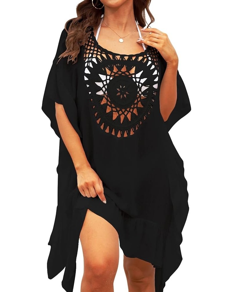 Swimsuit Cover Ups Women Lace Crochet V-Neck Summer Beach Cover Bikini Wear Coverups Dress for Swimwear Bathing Suit Black B ...