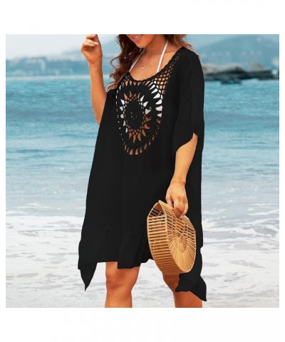 Swimsuit Cover Ups Women Lace Crochet V-Neck Summer Beach Cover Bikini Wear Coverups Dress for Swimwear Bathing Suit Black B ...