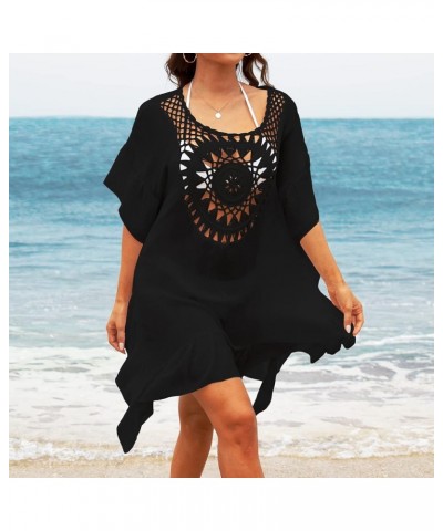 Swimsuit Cover Ups Women Lace Crochet V-Neck Summer Beach Cover Bikini Wear Coverups Dress for Swimwear Bathing Suit Black B ...