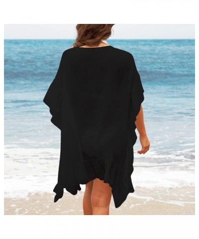 Swimsuit Cover Ups Women Lace Crochet V-Neck Summer Beach Cover Bikini Wear Coverups Dress for Swimwear Bathing Suit Black B ...