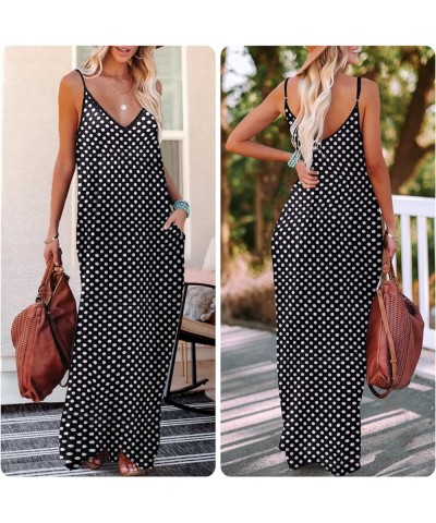 Womens Summer Sun Dresses Long Spaghetti Strap Sleeveless Floral Casual Long Maxi Dress for Women with Pockets F-04-white Dot...