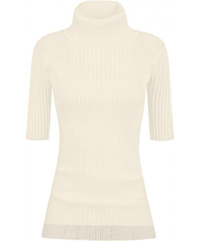 Women Sleeveless High Neck Turtleneck Stretchable Knit Sweater Top Half Sleeve Beige $17.53 Sweaters