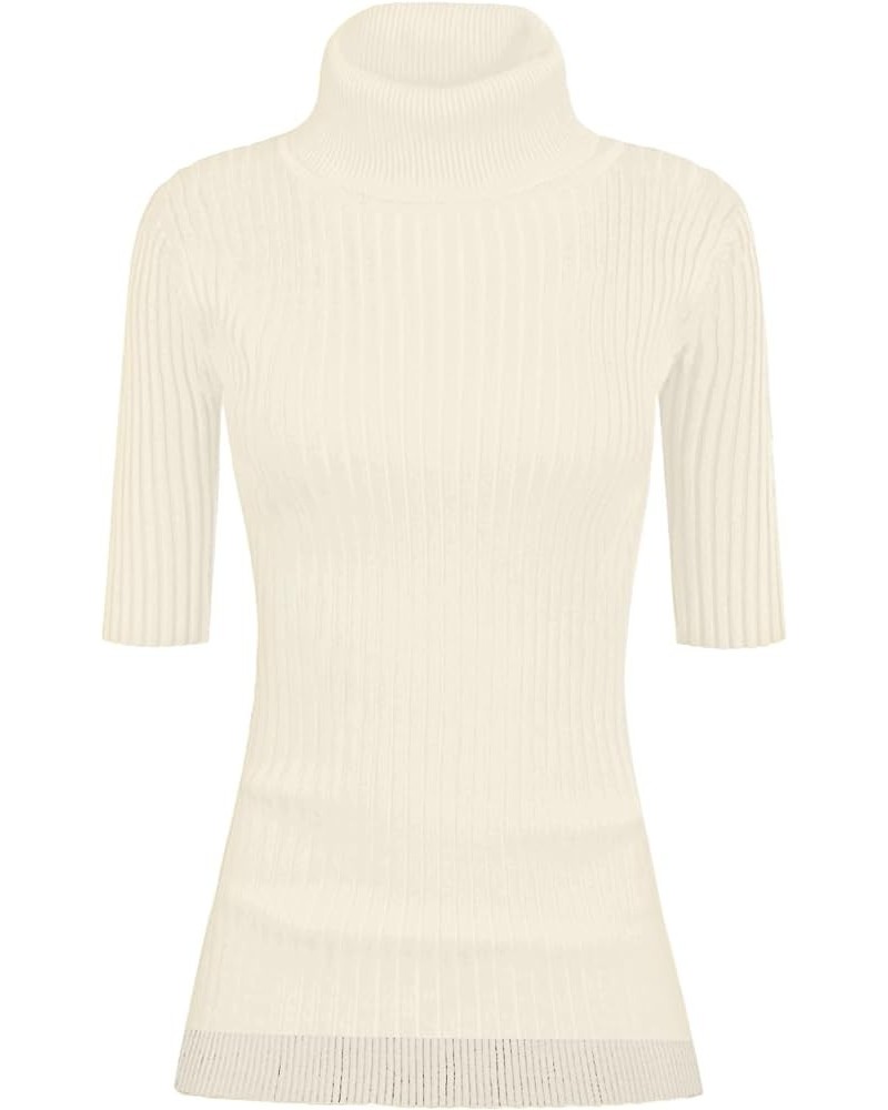 Women Sleeveless High Neck Turtleneck Stretchable Knit Sweater Top Half Sleeve Beige $17.53 Sweaters