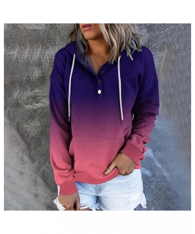 Womens Tie Dye 1/4 Button Hoodies Casual Ombre Hooded Sweatshirts with Pocket Color Block Fit Drawstring Pullover Tops Purple...